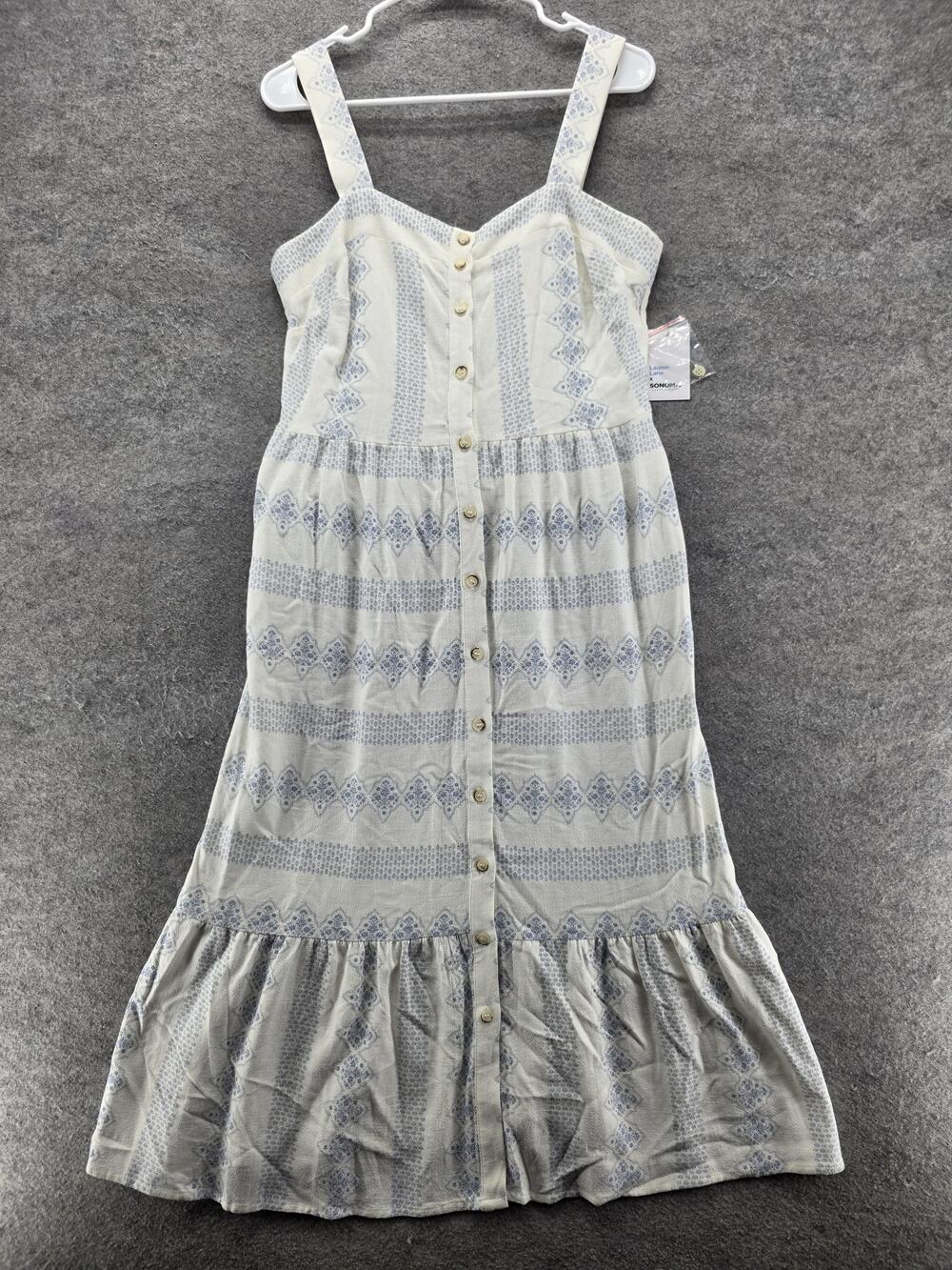 Lauren Lane X SONOMA Dress Womens M White Striped Sundress Midi Button Linen